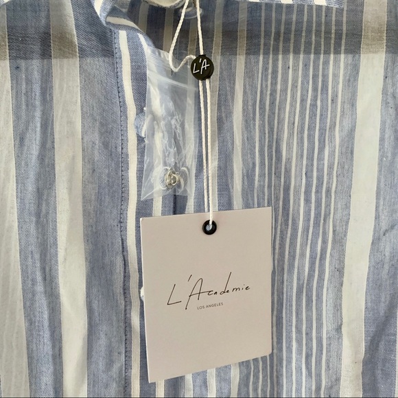 NWT L’Academie The Bente Button Up in Blue stripe - Picture 9 of 10